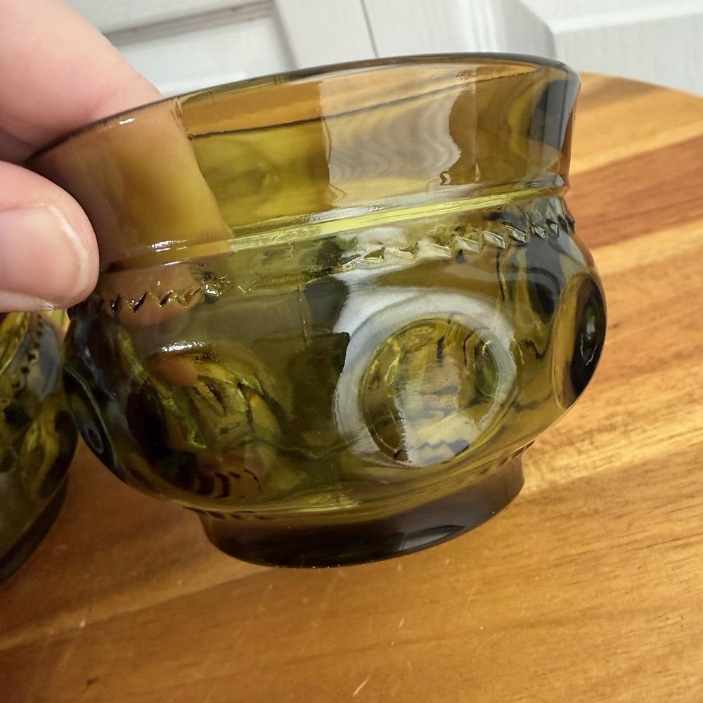 Indiana Glass Kings Crown Thumbprint Green Tea Cups Set Of 3 Cottage Granny VTG - Picture 3 of 7